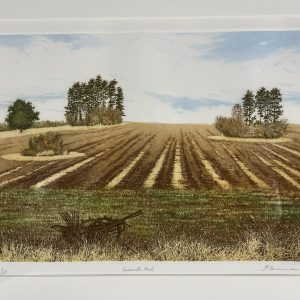 Etching by J Browne Title: Harvest End