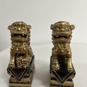 2 Wooden Sculptures of Buddhist Gold Lions