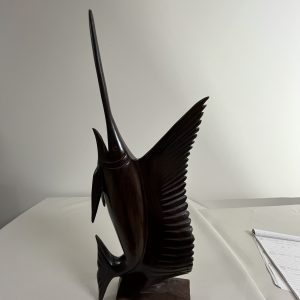 Marlin Fish Sculpture in Iron Wood