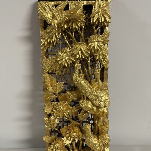 Chinese Wood Carving of Wall Panel With Birds and Flowers