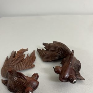 2 Gold Rosewood Fish Carvings Decorations for Wealthy, Prosperity, and Harmony