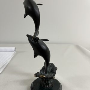 Dolphins Painted on Brass Round Base Plate