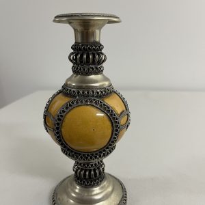 Vintage Silver Ceramic Candle Holder From the Middle East